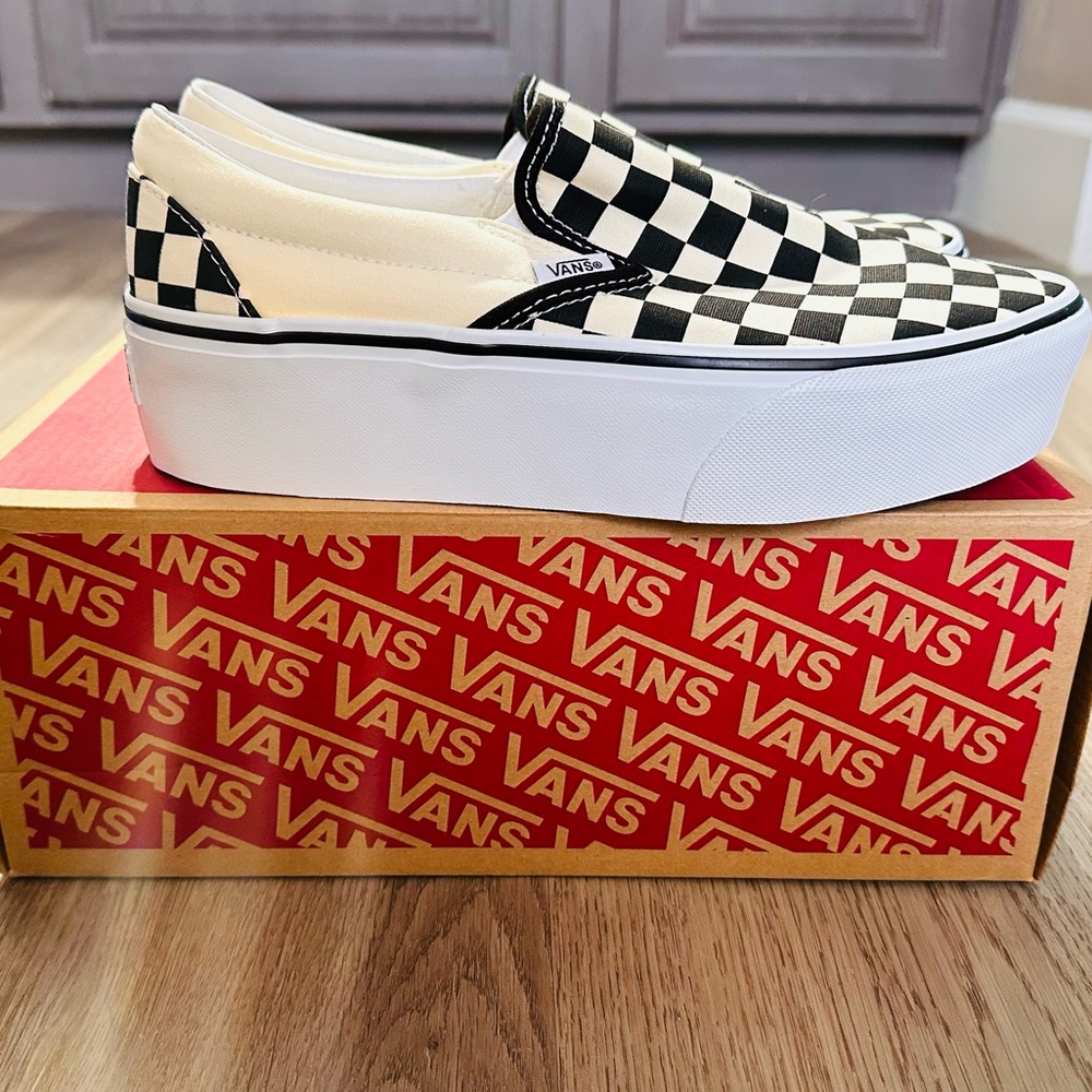 Vans Checkerboard Platform Slip-On Sneakers - Black & White